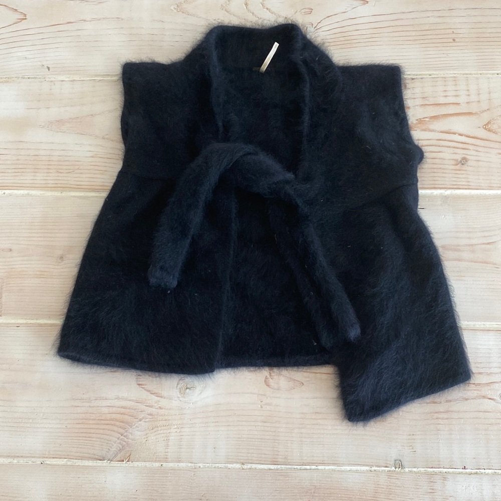 Free People black angora rabbit hair blend tie front wrap vest good condition